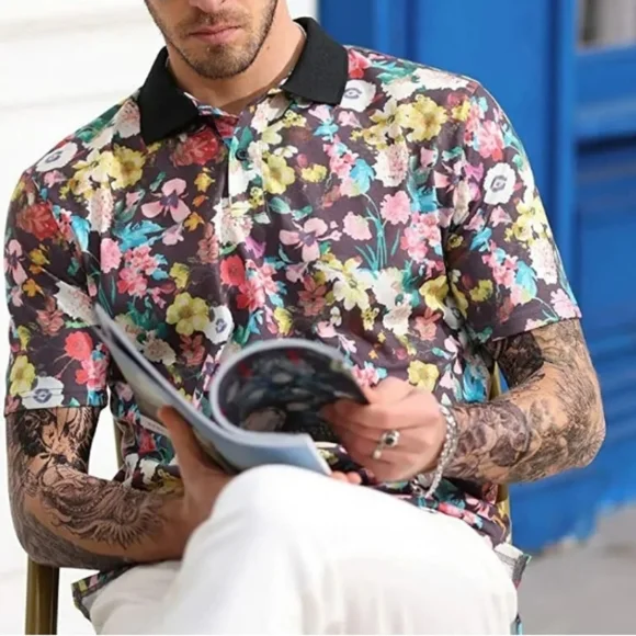 NWT PJ PAUL JONES Flower Polo Shirts - Picture 3 of 14